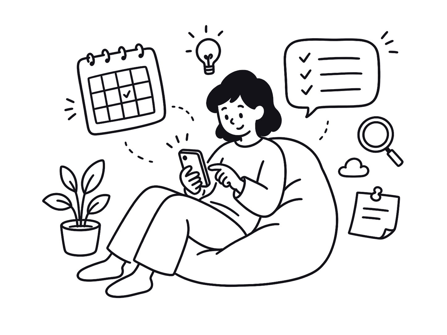 スマートフォンでAIを試す一般参加者の手書きイラスト