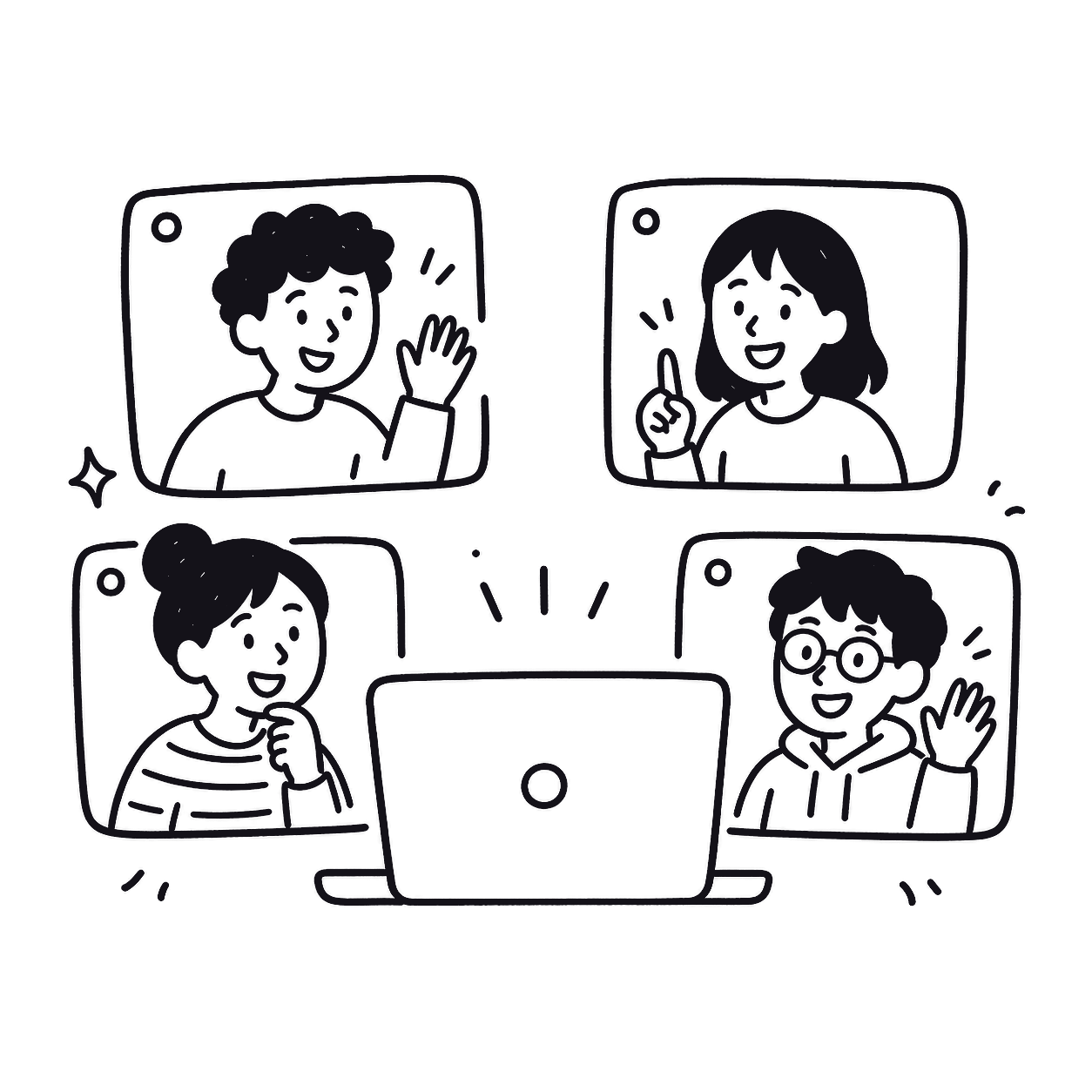 オンラインMeetupを表す手書きイラスト