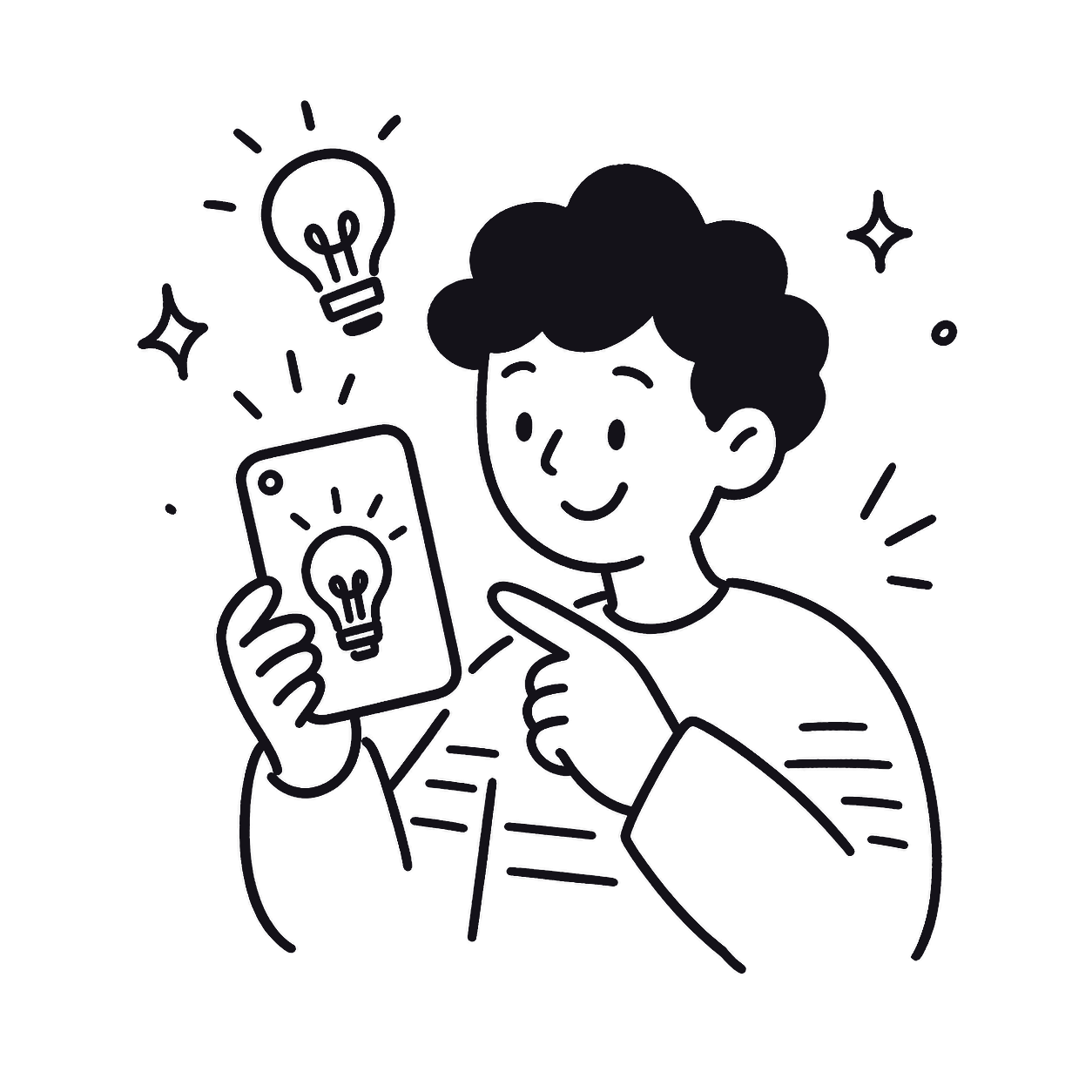 AI活用Tips共有を表す手書きイラスト