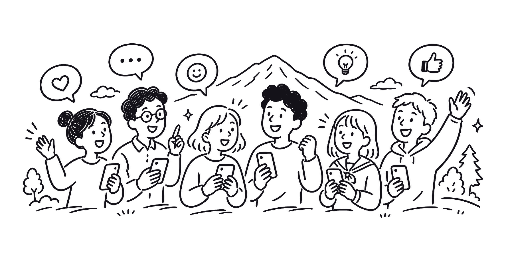 Iwate.AIへの参加を呼びかけるコミュニティの手書きイラスト